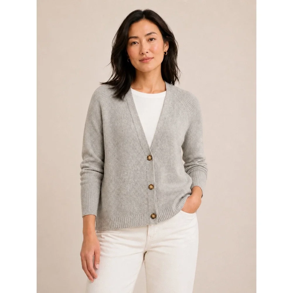J.Crew Womens Cardigan Sweater Size S Grey Ribbed V-Neck Button Front Classic